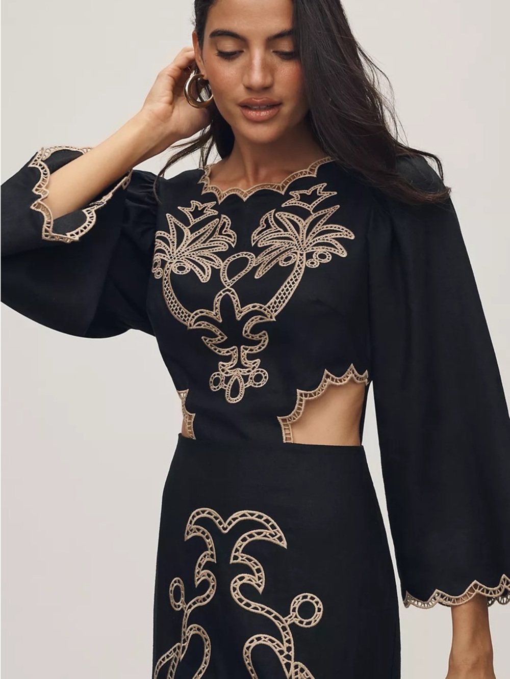 FARM Rio x Anthropologie Black Cutout Embroidered Palm Midi Dress Size Small NWT - Picture 3 of 13